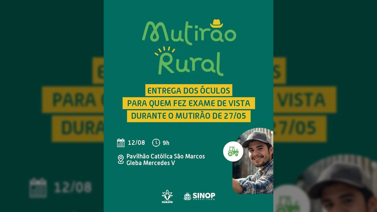 Banner informativo da Prefeitura de Sinop anunciando a entrega de óculos. Créditos: Prefeitura de Sinop / Instagram.