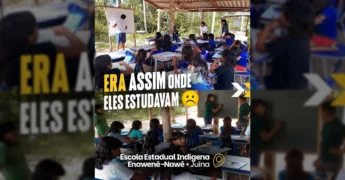 Vista aérea e interna da nova Escola Estadual Indígena Enawenê Nawê em Juína, Mato Grosso. Créditos: Governo de Mato Grosso / Instagram.