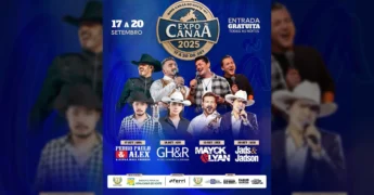 Banner da Expo Canaã 2025 com artistas Pedro Paulo & Alex, George Henrique & Rodrigo, Mayck & Lyan, Jads & Jadson. Créditos: expocanaa2025 no Instagram.
