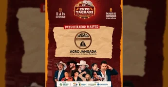 Cartaz da 28ª ExpoTaquari em Alto Taquari, com datas, local e logo da Agro Jangada como patrocinador. Créditos: expotaquari_oficial / Instagram.