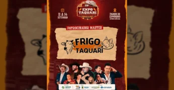 Imagem da 28ª Expo Taquari com artistas e logo do Frigo Taquari, por expotaquari_oficial