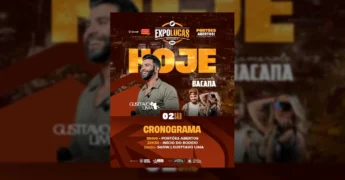 Gusttavo Lima sorrindo em palco da EXPOLUCAS 2025 em Lucas do Rio Verde. Crédito: Expo Lucas Oficial / Instagram.