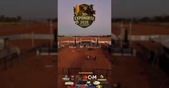 Estrutura do rodeio e palco da Exponorte 2025 em Nortelândia-MT, vista aérea. Créditos: exponorte_2025.