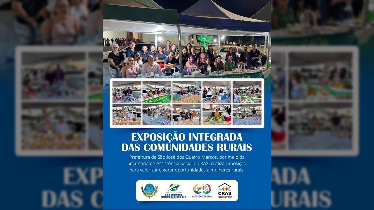 Foto da Exposição Integrada das Comunidades Rurais em São José dos Quatro Marcos, com mulheres expondo produtos. Crédito: Prefeitura de São José dos Quatro Marcos / Instagram