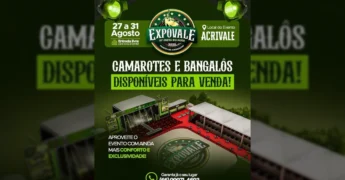 Banner da Expovale 2025 anunciando camarotes e bangalôs para a 17ª Festa do Peão em Peixoto de Azevedo, MT. Créditos: Expovale | Peixoto de Azevedo / Instagram
