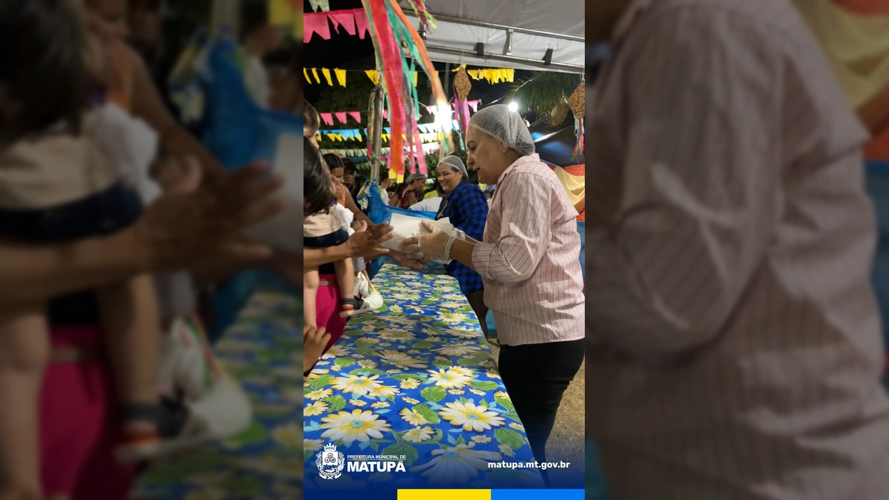 Crianças e famílias celebrando a Festa Agostina em Matupá. Créditos: Prefeitura Municipal de Matupá / Instagram.