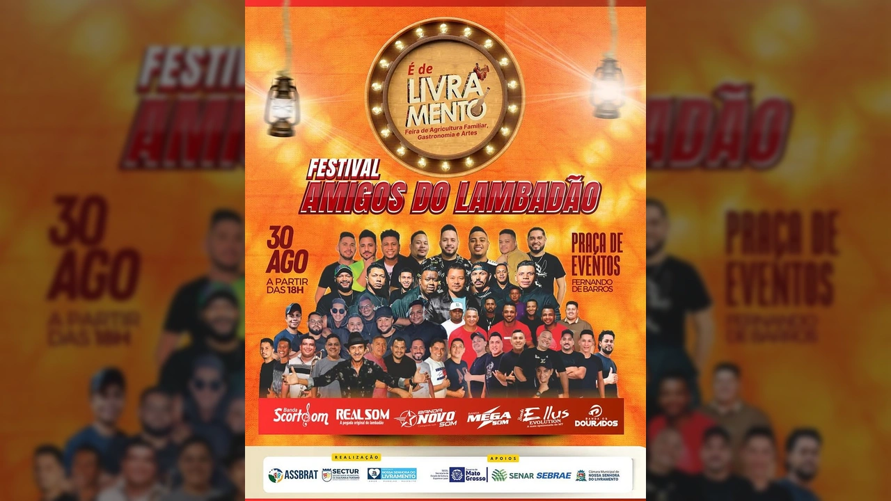 Imagem promocional do Festival Amigos do Lambadão em Nossa Senhora do Livramento. Créditos: Prefeitura de Livramento / Instagram.