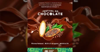 Cacau, chocolate derretido e pirulito de chocolate com logo do Senar-MT, em evento promovido por Senar-MT / Instagram