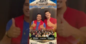 Dupla sertaneja Jorge & Miguel em imagem promocional para o Festival de Praia de Tesouro. Créditos: Prefeitura de Tesouro - MT.