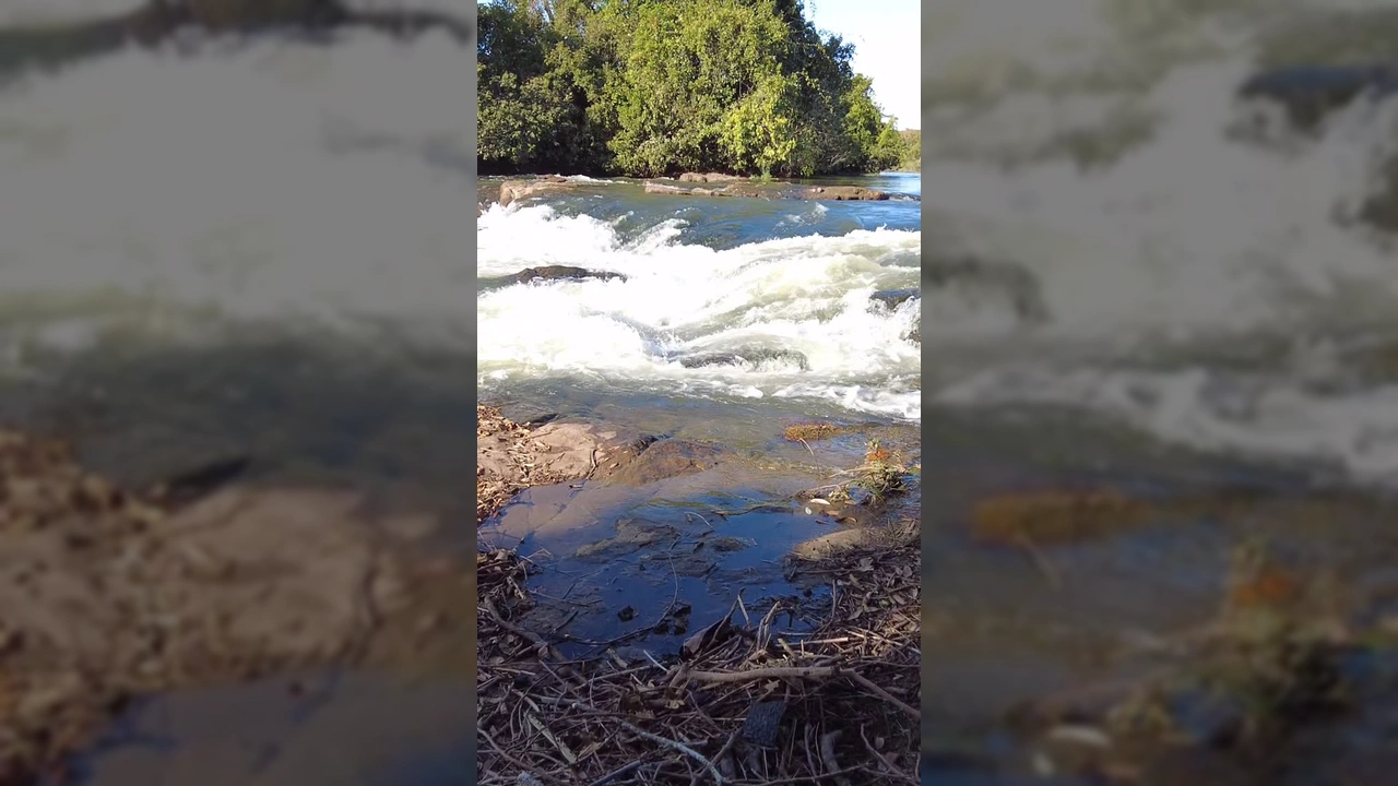 Imagens da cachoeira da fumaça e áreas do festival de pesca em Novo São Joaquim, MT. Créditos: Instagram @festivaldepescansj2025