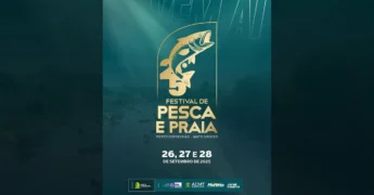 Imagem promocional do 25º Festival de Pesca e Praia de Porto Esperidião, Mato Grosso, com um peixe dourado saltando sobre o número 25 e o logo da Prefeitura Municipal de Porto Esperidião.