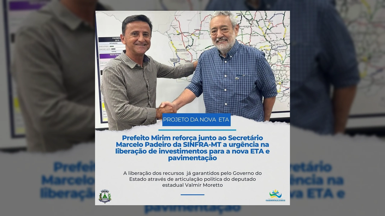 Reunião sobre investimentos em infraestrutura para Figueirópolis D'Oeste com Prefeito Mirim e SINFRA-MT. Crédito: Prefeitura de Figueiropolis-MT / Instagram.