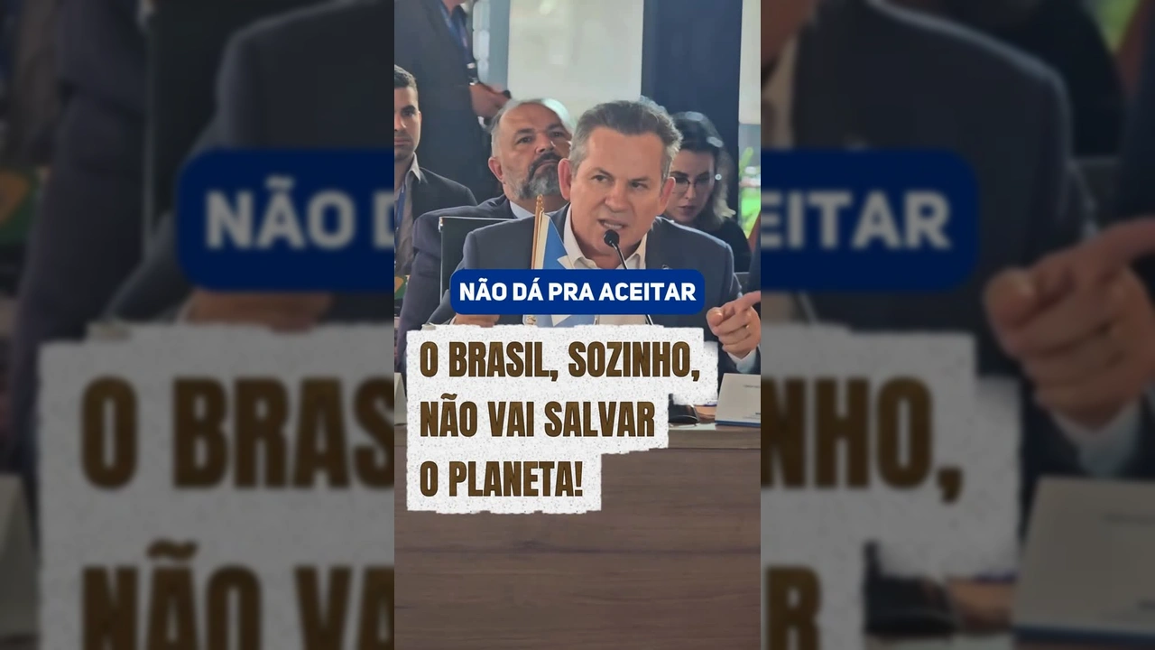 Governador Mauro Mendes discursando em Belém sobre as mudanças climáticas e a responsabilidade do Brasil. Crédito: @mauromendesoficial / Instagram.