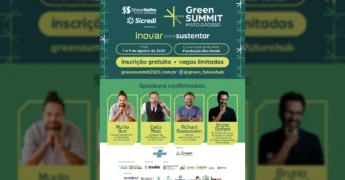 Banner promocional do Green Summit MT 2025 em Lucas do Rio Verde, com informações sobre datas, local e palestrantes.
