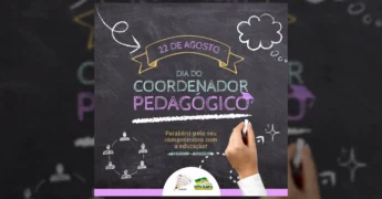 Ilustração de um quadro-negro com a mensagem '22 de Agosto - Dia do Coordenador Pedagógico' e o logo da Prefeitura de Nova Olímpia. Crédito: Prefeitura de Nova Olímpia / Instagram