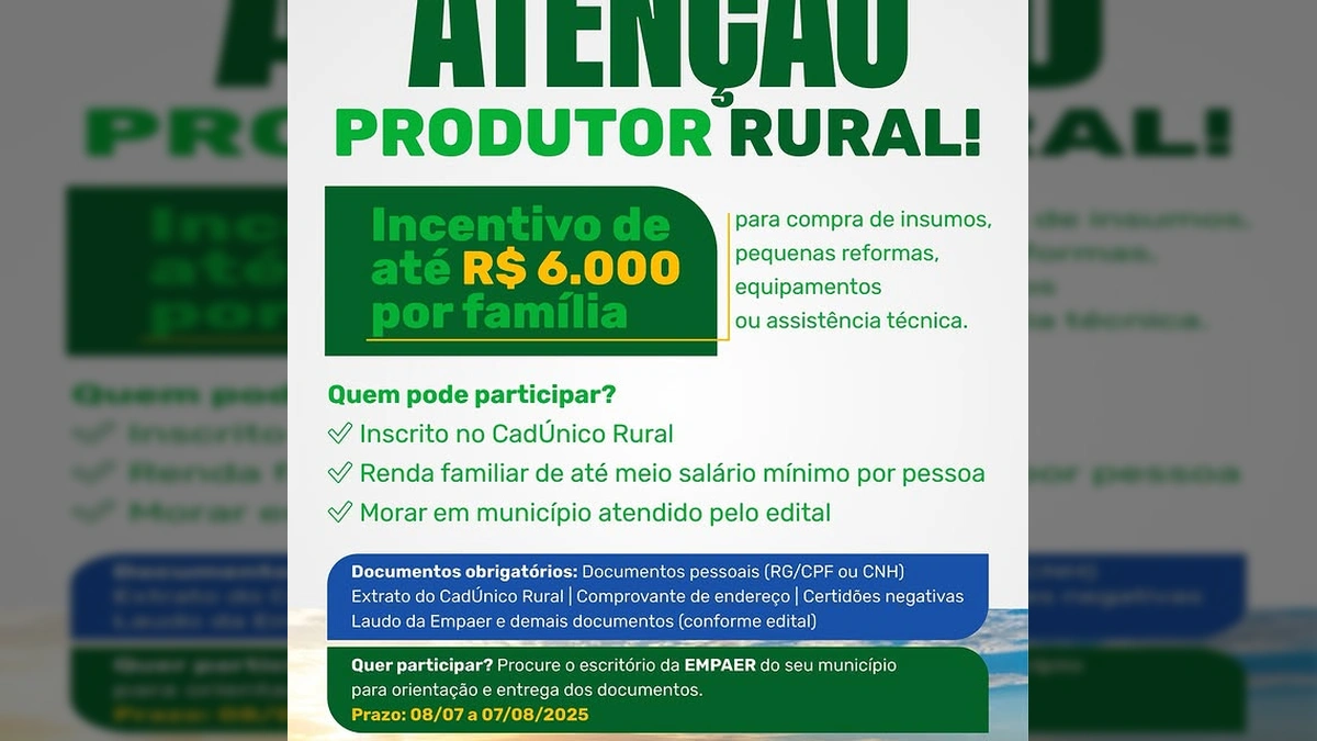 Imagem de um trator em campo aberto, simbolizando o incentivo a produtores rurais em Colíder, MT, conforme anúncio da Prefeitura de Colíder / Instagram.