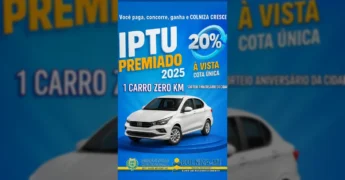 IPTU Premiado 2025 Colniza com carro zero km e desconto, por Prefeitura de Colniza.
