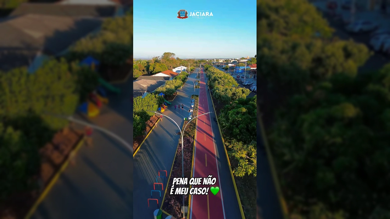 Imagens aéreas e detalhes dos pontos turísticos de Jaciara, mostrando cachoeiras, ruas e ciclovias.