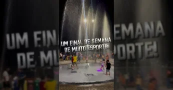 Eventos esportivos noturnos em Jauru, Mato Grosso, incluindo a Corrida da Amizade e o Torneio de Voleibol Alan Mateus. Créditos: Prefeitura de Jauru / Instagram.