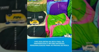 Camisetas de pesca esportiva personalizadas com capuz para o FIPe 2025 em Cáceres. Créditos: Prefeitura de Cáceres / Instagram.
