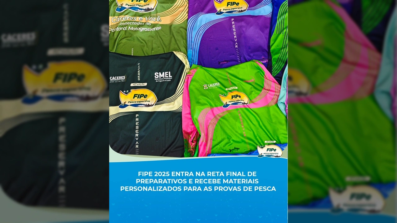 Camisetas de pesca esportiva personalizadas com capuz para o FIPe 2025 em Cáceres. Créditos: Prefeitura de Cáceres / Instagram.