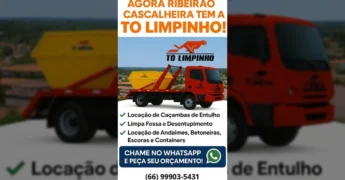 Representantes da Prefeitura de Ribeirão Cascalheira e o empresário Régis anunciam o novo serviço de Disk Entulho 'Tô Limpinho'. Crédito: Instagram @prefeituraribeiraocascalheira