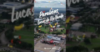 Imagem aérea da cidade de Lucas do Rio Verde, com prédios e áreas verdes, celebrando seu aniversário. Crédito: Aprosoja Mato Grosso / Instagram