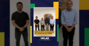 Quatro homens, incluindo Wlad Mesquita, Miguel Vaz, Joci Piccinni e Rodrigo Bastos, em reunião sobre segurança pública em Lucas do Rio Verde. Imagem cedida por Wlad Mesquita / Instagram.
