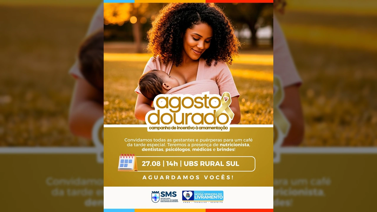 Mãe amamentando um bebê, simbolizando o Agosto Dourado em Nossa Senhora do Livramento. Créditos: SMS Livramento / Instagram.