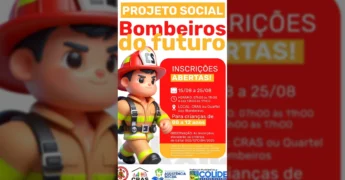 Major Sabino em uniforme de bombeiro e Michele Schenkel em roupa social, anunciando o projeto Bombeiros do Futuro em Colíder. Créditos: Prefeitura de Colíder / Instagram.
