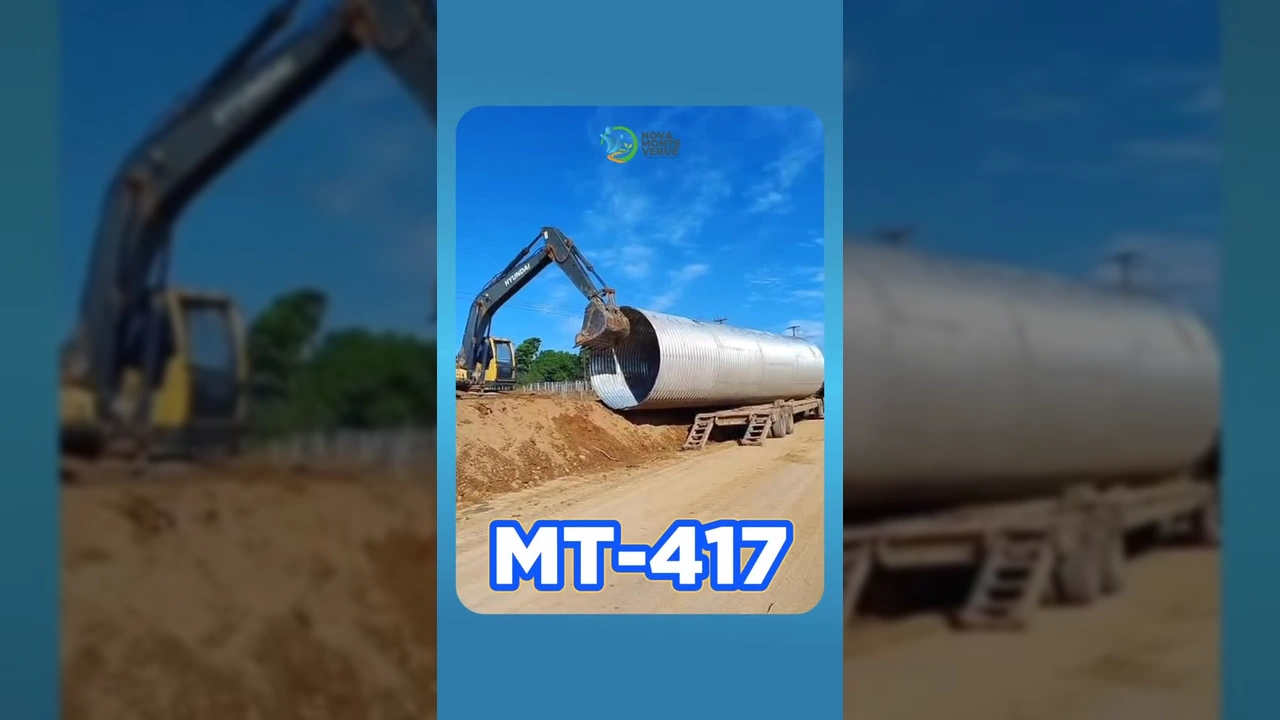 Equipamento pesado instalando tubos corrugados para drenagem na MT-417 em Nova Monte Verde. Créditos: Prefeitura de Nova Monte Verde / Instagram.