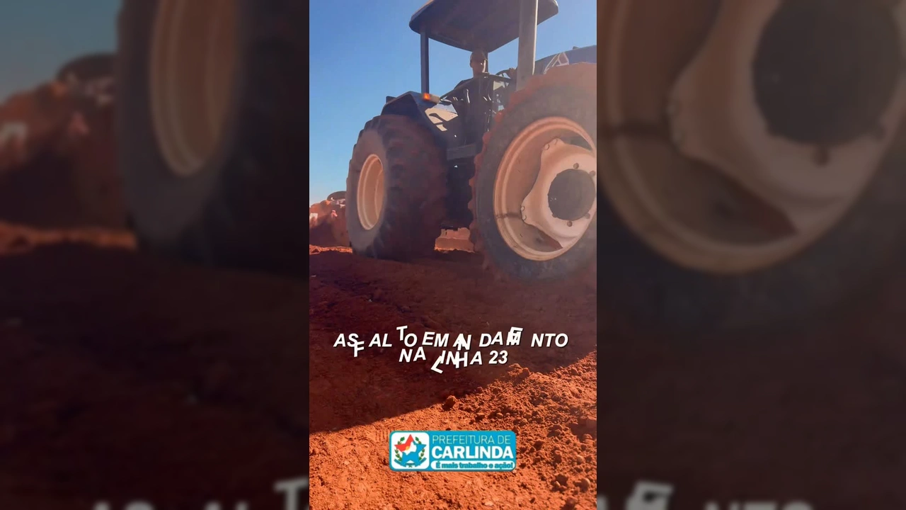 Obras de pavimentação na Linha 23 em Carlinda, Mato Grosso. Trator e caminhão trabalhando na terraplenagem. Crédito: Prefeitura Municipal de Carlinda / Instagram