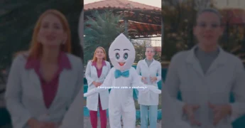Mascote e profissionais da saúde promovendo o evento 'Saúde na Praça' em Rondonópolis, da Prefeitura de Rondonópolis