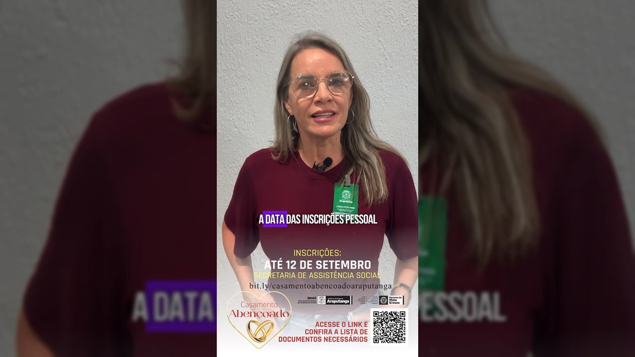 Mulher apresenta informações sobre o Casamento Abençoado em Araputanga. Crédito: aputangaprefeitura no Instagram.