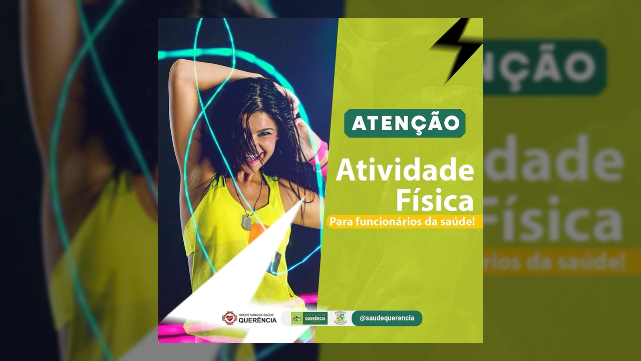 Mulher sorrindo durante atividade física em imagem da Secretaria de Saúde de Querência.