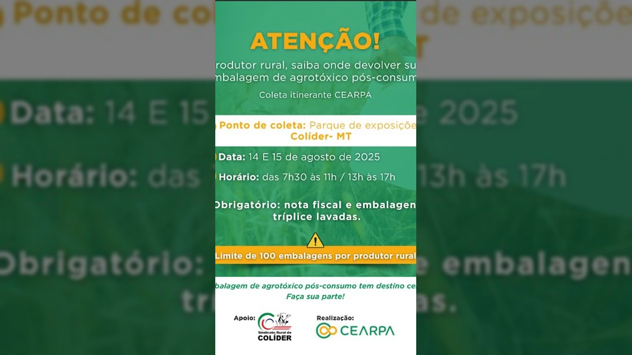 Imagem de mulher em chapéu e roupa magenta falando sobre descarte de embalagens de agrotóxicos em Colíder.