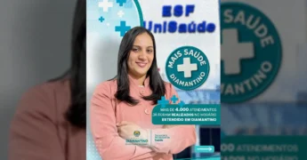 Imagem de profissional de saúde em unidade da ESF UniSaúde, Diamantino, com destaque para o Horário Estendido. Crédito: Prefeitura de Diamantino / Instagram