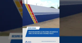 Foto de um mural colorido em Gaúcha do Norte, com faixas em azul, branco, amarelo e vermelho, celebrando as conquistas do município. Créditos: Prefeitura de Gaúcha do Norte.