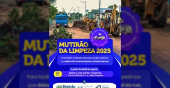 Caminhão e carregadeira trabalhando na limpeza de rua em Poxoréu para o mutirão. Crédito: Prefeitura de Poxoréu / Instagram.