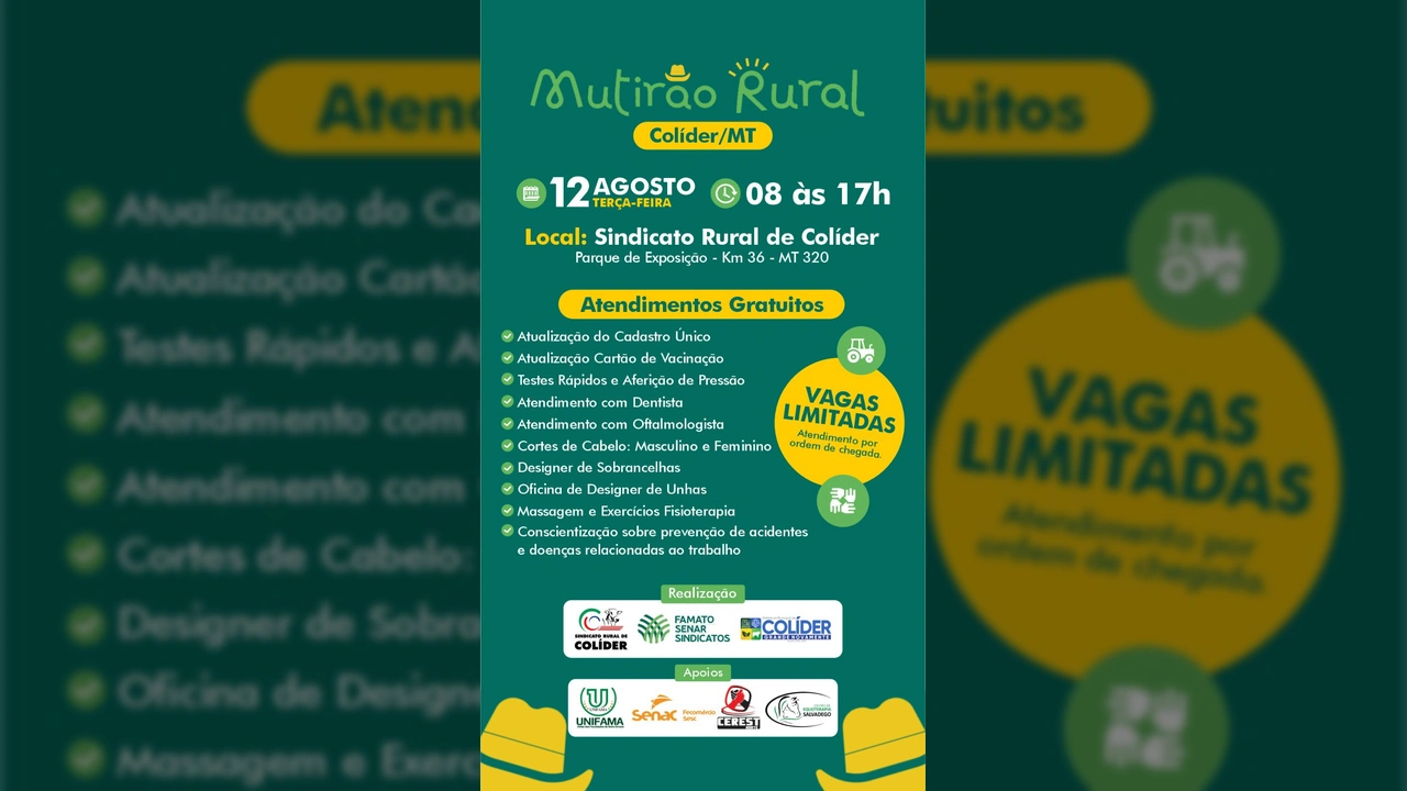 Mulher apresentadora em evento do Mutirão Rural do Senar em Colíder, com balão inflável e ônibus da AGRHUB ao fundo. Créditos: Rayelle Loercio/Instagram.