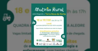 Banner do Mutirão Rural em Terra Nova do Norte, com datas e serviços, postado por @terranovadonorte.