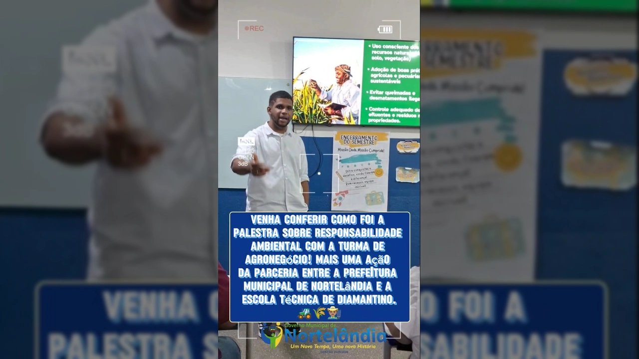 Alunos do curso de agronegócio participando de palestra sobre sustentabilidade em Nortelândia. Imagem: sec.educacaonortelandia.