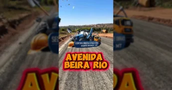 Vista aérea das obras da Avenida Beira Rio em Ponte Branca, Mato Grosso. Créditos ao perfil Ponte Branca - MT.