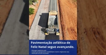 Caminhão descarregando material para pavimentação em rua de Feliz Natal. Crédito: @prefeituradefeliznatal