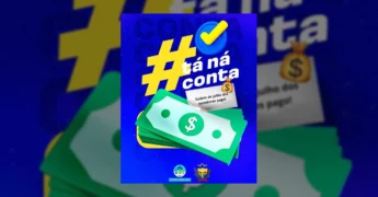Ilustração com hashtag, cifrão, dinheiro e nota de pagamento, anunciando o salário de julho pago aos servidores de Peixoto de Azevedo. Créditos: Prefeitura de Peixoto de Azevedo / Instagram.