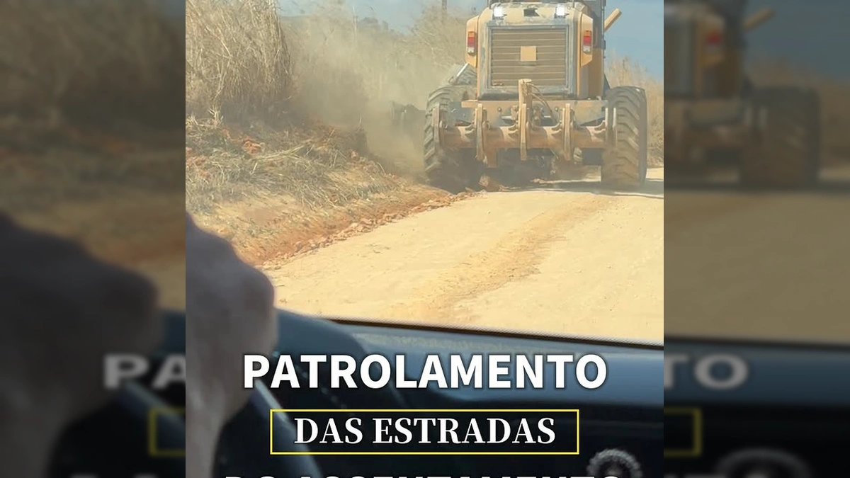 Motor niveladora em operação nas estradas rurais de Nova Bandeirantes, MT. Créditos: Prefeitura de Nova Bandeirantes / Instagram.