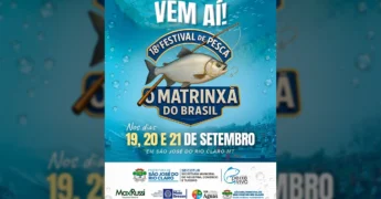 Ilustração de um peixe Matrinxã com um anzol e a inscrição '18º Festival de Pesca - O Matrinxã do Brasil'. Créditos: Prefeitura de São José do Rio Claro / Instagram