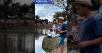 Crianças e adultos pescando no Parque Beija-Flor em Marcelândia durante evento familiar. Créditos: Prefeitura de Marcelândia / Instagram.