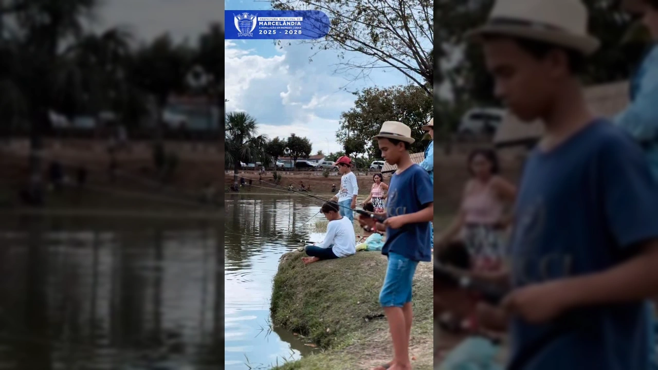 Crianças e adultos pescando no Parque Beija-Flor em Marcelândia durante evento familiar. Créditos: Prefeitura de Marcelândia / Instagram.