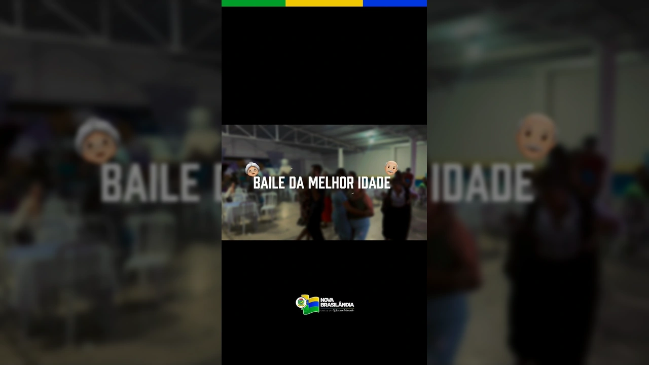Grupo de idosos dançando em um salão iluminado com fundo desfocado, durante o Baile da Melhor Idade em Nova Brasilândia. Imagem: @nbprefeitura.